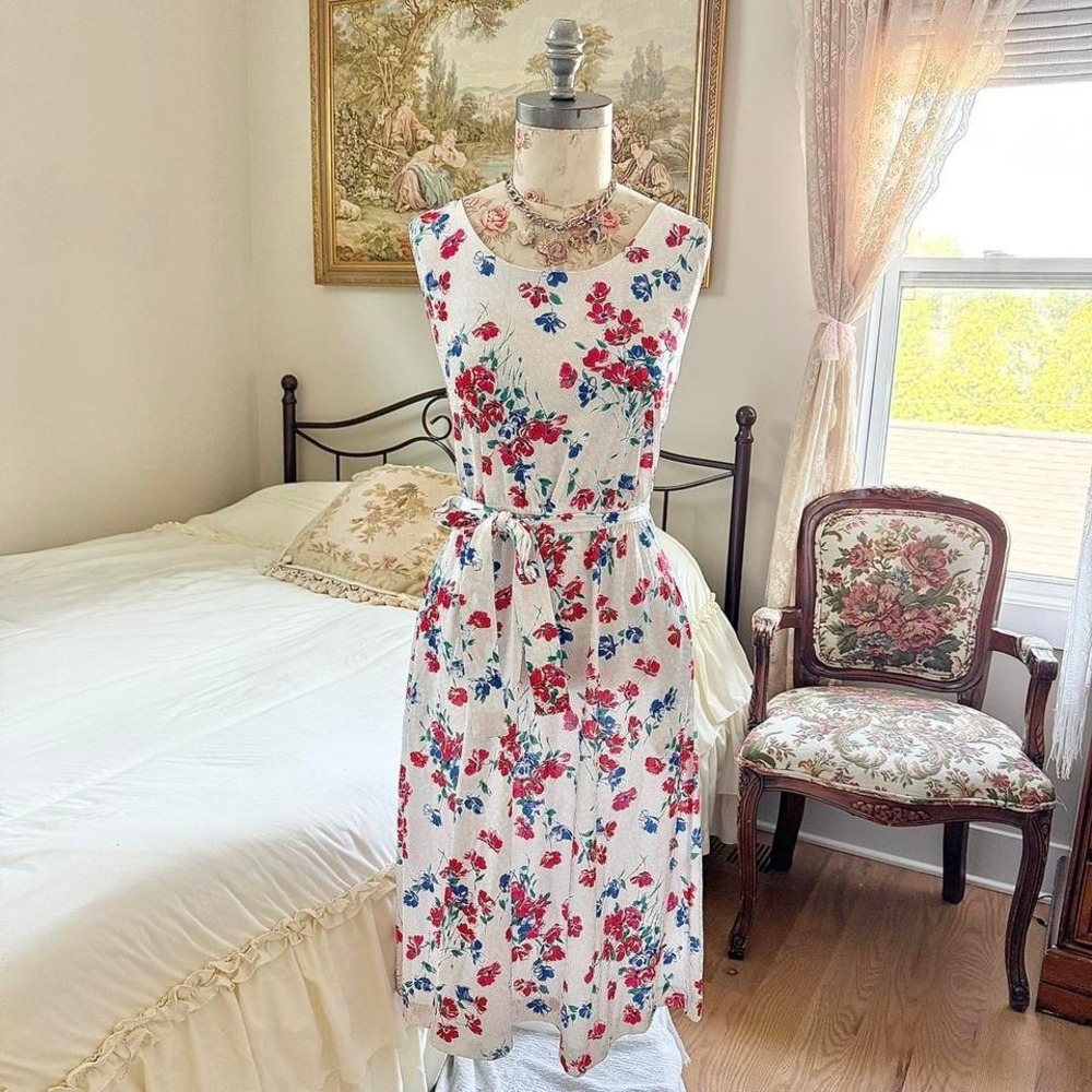 70s white floral midi dress California Looks‎ size 12